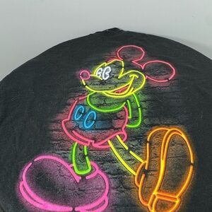 Disney Black Tee with Neon Mickey Mouse Design